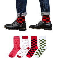 4 Pairs Men Short Socks Spring Winter Good Cotton Large Size Eur41-46 Fashion Plaid Socks Happy Funny Tide nd Male Sock Meias