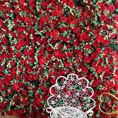 [AYIQ Flower Shop] 40X60CM สีแดงคอลเลกชันจำลองดอกไม้ผนังพื้นหลังตกแต่งผนังงานแต่งงานคริสต์มาสกลางแจ้งตกแต่งกุหลาบผ้าไหม