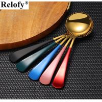 5/6/7pcs 304 Stainless Steel Round Head Serving Dessert Spoon Coffee Tablespoon Honey Specialty Spoons Kitchen Gadget Tableware Serving Utensils