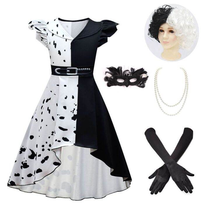 Cruella Devile Costume Evil Madame Ladies Black Dress