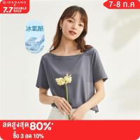 GIORDANO Women T-Shirts High-Tech Cooling Oblique Collar Tee Short Sleeve Solid Color Summer Fashion Casual Tshirts 13323311