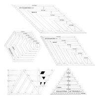 5ชิ้นงานฝีมือมืออาชีพร่างช่างตัดเย็บแบบพกพา45 60องศารูปสี่เหลี่ยมขนมเปียกปูนเครื่องมือวัดหกเหลี่ยมรูปทรงสี่เหลี่ยมคางหมูภาพวาดสามเหลี่ยมอะคริลิกกริดชุดแบบคริลิค