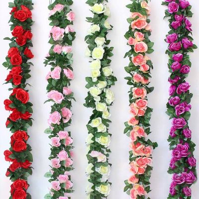 【cw】 220cm simulation rose rattan decoration hanging flower winding fake flower vine indoor plastic flower plants Strip 【hot】