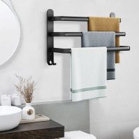 30-50cm Punch Free Towel Holder Wall Mounted Towel Rack Bathroom Accessories Aluminum Black Hook Storage Rack Slipper Towel Rack