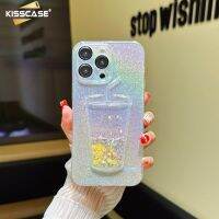 KISSCASE 3D ถ้วยเคสโทรศัพท์ทรายไหลสำหรับ Iphone 14 13 12 Pro Max เคสกันแดดป้องกันปลอกกลิตเตอร์ไล่ระดับสีสำหรับ Iphone 13 Pro Max 13Pro 13เคสนิ่มชุบแฟชั่น