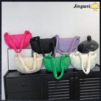 JINGWEI เบาะผ้าฝ้ายขนเป็ด กระเป๋าสะพายลายสก๊อต สีทึบทึบ จุได้มาก กระเป๋าโท้ตบุผ้า แฟชั่นสำหรับผู้หญิง น้ำหนักเบามาก ถุงช้อปปิ้งถุง ฤดูหนาวในฤดูหนาว