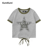 เสื้อยืดพิมพ์ลายวินเทจฤดูร้อนแขนสั้น KUMI สำหรับผู้หญิง