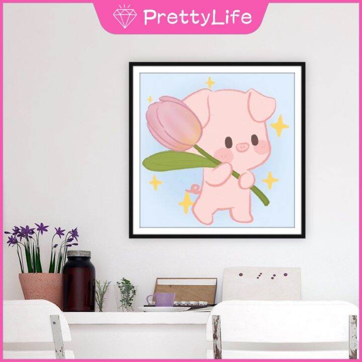 pl-cute-bunny-5d-diy-ภาพวาดเพชร-animal-wall-art-สำหรับตกแต่งบ้าน40x40cm