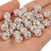 50 ชิ้น/ล็อต 6 มม.8 มม.10 มม.สี AB Rhinestone Ball Shape ลูกปัดโลหะคริสตัลลูกปัดสำหรับเครื่องประดับ DIY อุปกรณ์เสริม-bcco889