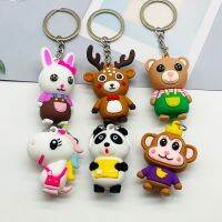 【YF】℡▦  Cartoon animal key chain Story girl bag pendant panda monkey deer doll