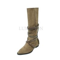 Women Genuine Leather Cow Suede Knee High Boots Winter Warm Shoes for Women Chunky Heel Western Boots Footwear Size 43