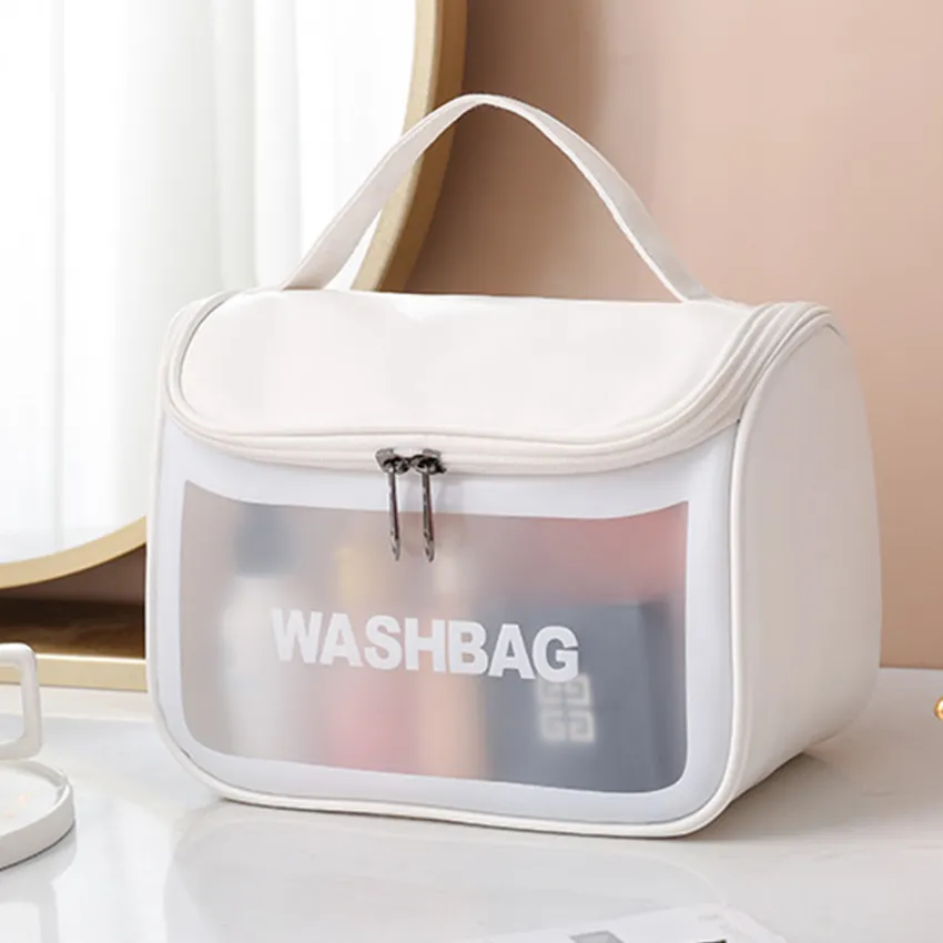 Fashion Women's Cosmetic Bag Large Capacity Waterproof Pu Makeup Case Box  Ladies Vagen Leather Washbag Toilet Travel Organizer
