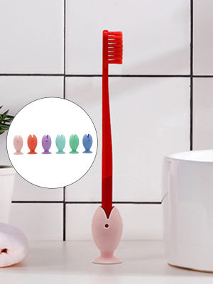ที่ครอบแปรงสีฟันแบบยืนน่ารัก6ชิ้นมีถ้วยดูดด้านล่างสำหรับที่จับในห้องครัวในห้องน้ำทนทานคุณภาพสูง