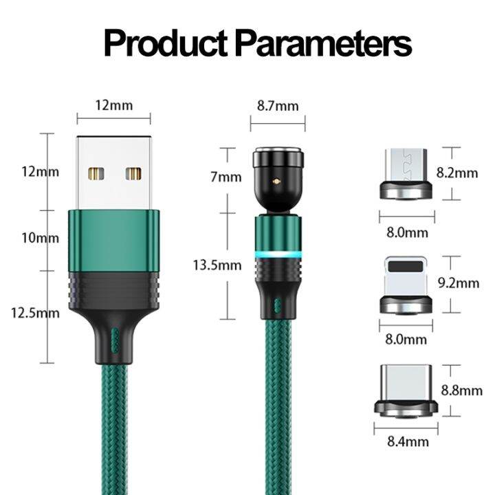 hot-ruxmmmlhj-566-แม่เหล็กหมุนได้540องศา3a-สายข้อมูลไมโคร-usb-type-c-สายชาร์จสำหรับเร็ว-iphone-samsung-สายลวดที่ชาร์จแบรนด์เสี่ยวมี่