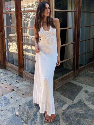 Tossy Backless Knit Hollow Out Maxi Dress For Women Slim Casual Beach Holiday Dress Elegant Knitwear High Street Party Dress