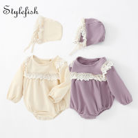 2022 baby girls rompers 100 cotton newborn 100-day clothes lace ruffled long-sleeved romper triangle climbing clothes