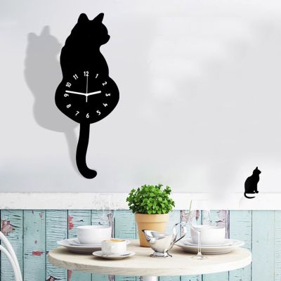 ดูตกแต่งนาฬิกาหางแมวขยับได้น่ารักทางนาฬิกาการ์ตูนติดผนังสายอุณหภูมิสูง
