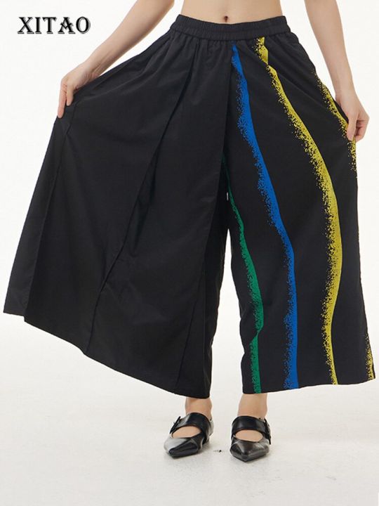 xitao-pants-colorful-stripes-print-wide-leg-pants