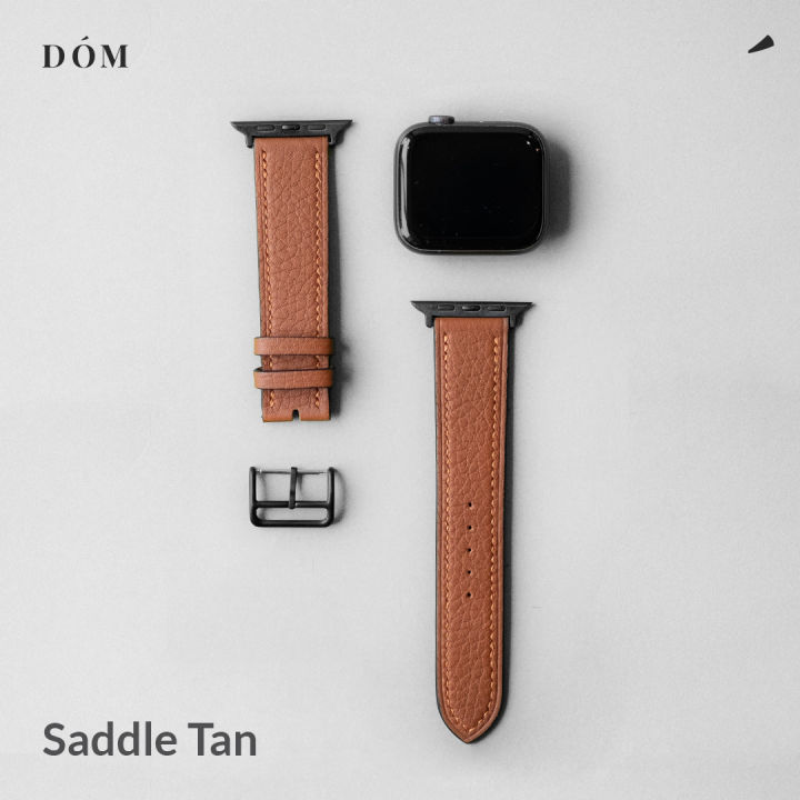 สายนาฬิกา-apple-watch-dom-type-02-saddle-tan-สายนาฬิกาหนังแท้-german-deep-grain-สายแอปเปิ้ลวอชหนังแท้