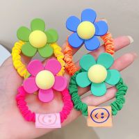 卐◎ 2022 Spring Korea Cute Candy Color Big Flower High Elastic Hair Band For Girl Children Cloth Smile Face Rubber Ties Accessories