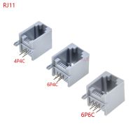 10ชิ้นปลั๊กตัวเมียโทรศัพท์ Rj11มุมขวา6p 4p4c 4c แจ็คตัวเมียขั้วต่อแผ่นวงจรพิมพ์