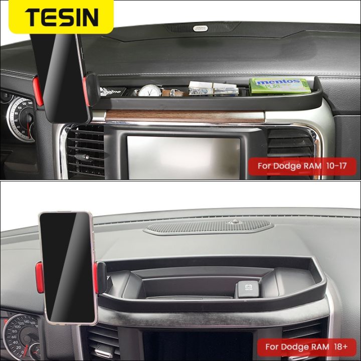 tesin-gps-cket-สำหรับ-dodge-ram-1500-car-center-คอนโซลผู้ถือศัพท์มือถือกล่องสำหรับ-dodge-ram-1500-2010-up-อุปกรณ์เสริม