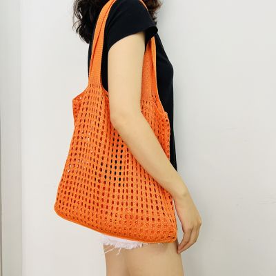 [COD] 2022 new Korean Dongdaemun knitted bag hollow simple shoulder beach female