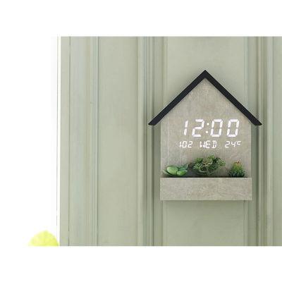 FLAITO บ้านไม้ นาฬิกาแขวน LED (เวลา, วันที่, วัน, อุณหภูมิ) ความสว่างอัตโนมัติ