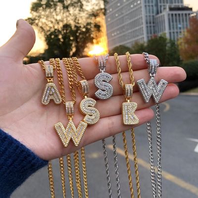 【CW】Bling Savage Initial Letters Necklace for Women Stainless Steel 26 A-Z Pendant Shiny Ice Out Chain Necklace Hip Hop Men Jewelry