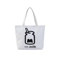 IN THE BAGS กระเป๋าผ้า กระเป๋าผ้าแคนวาสเกรดพรีเมี่ยม มีซิป Hello Milk สีขาว