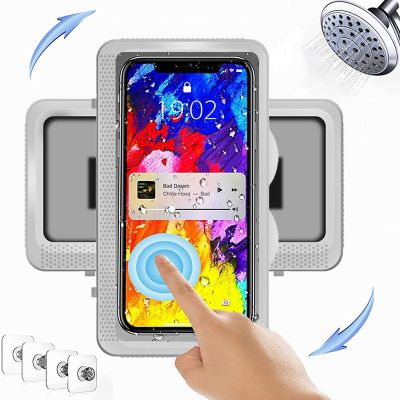 Phone Holder Bathroom Waterproof Home Wall Phone Case Stand Box Self-adhesive Touch Screen Phone Shell Shower Sealing Storage