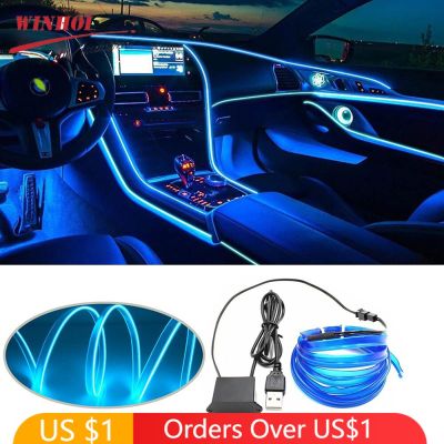 EL Wire for Car Interior Strip Lights with USB 1m/2m/3m/5m Flexible LED Neon Atmosphere Ambient Rope Tape Light for Car Door Bulbs  LEDs  HIDs