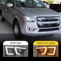 NEW2022 Car Flashing 2PCS LED Daytime Running Light For Isuzu D-max 2020 2021 Dynamic Turn Yellow Signal Relay Car 12V LED DRL