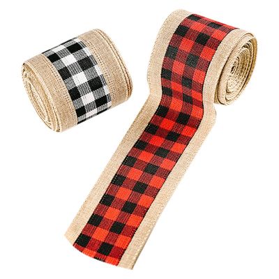 Christmas Ribbons Burlap Wired Edge Ribbons,Check Gingham Fabric Craft Ribbon for DIY Craft Bows