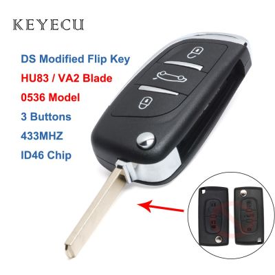 Keyecu DS ดัดแปลงกุญแจรถยนต์รีโมทพลิก3ปุ่ม433MHZ ID46สำหรับเปอโยต์307 0536รุ่น2001 2002 2003 2004 2005 HU83/VA2