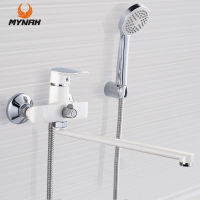 MYNAH Long Spout Rotatable Shower Set Wall Mounted Bathroom Faucet Cold &amp; Hot Water Mixer Bathtub Faucet Double Outlet Water Tap