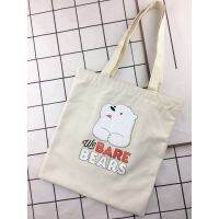 กระเป๋าถือผู้หญิง Class Bear Canvas Bag Book Holding Literary Flower Printing Cartoon Canvas Bag