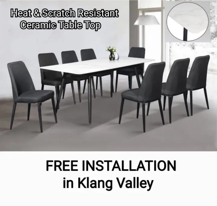 Q 10 8 Seater Ceramic Dining Set 6, Dining Table Set 6 Seater Size In Feet