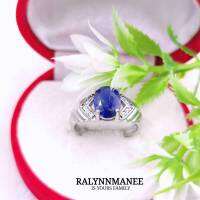 A6424 แหวนชายพลอยไพลินแท้ ( Blue sapphire ) ตัวเรือนเงินแท้925 ชุบทองคำขาว มีไซส์ 55,56 แก้ไซส์ฟรีค่ะ