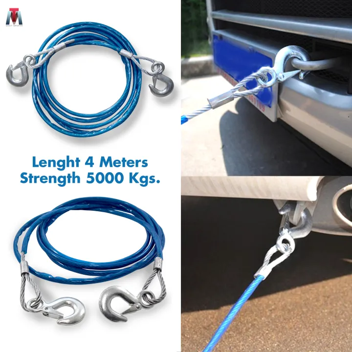 Heavy Duty 5 Tons 4 Meter Steel Wire Tow Rope Cable Towing Pull Strap