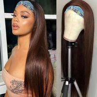 Chocolate Brown Straight Headband Human Hair Wigs For Black Woman ANGIE QUEEN Glueless Headband Wig Brazilian Remy Headband Hair [ Hot sell ] Decoration Center