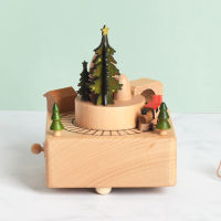 กล่องดนตรีไม้ไขลาน มีชีวิต Music box - Christmas Train (Wood Color)