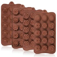 4Pcs Chocolate Molds Set Rose Flower Heart Chocolate Mould Waffle Candy Ice Cube Jelly Handmade Soap Cake Decoration Baking Mold Ice Maker Ice Cream M