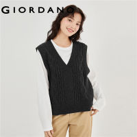 GIORDANO Women Sweaters V-Neck Cable Knit Vests Sleeveless Pullover Solid Color Simple Fashion Casual Warm Sweaters 18353602