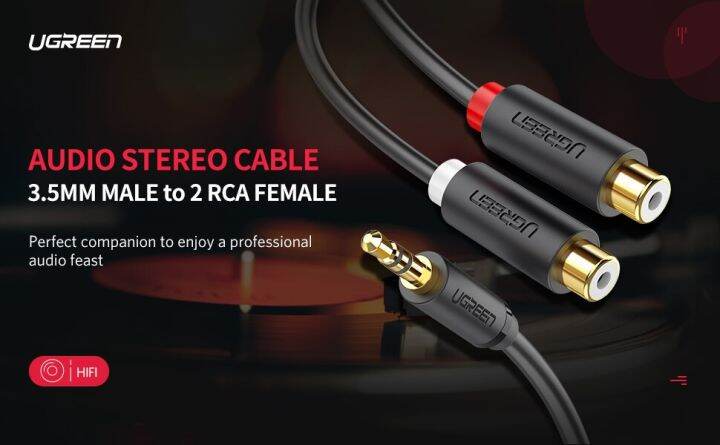 ugreen-3-5mm-male-to-2rca-female-jack-stereo-aux-audio-cable-y-adapter-for-speaker-3-5-rca-jack-cable-ยาว-25-ซม