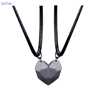 💖【Lowest price】SUTAI สร้อยคอคู่แม่เหล็ก2ชิ้นจี้หัวใจคู่รักจี้เหลี่ยมเพชรพลอยระยะทาง