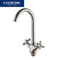 LEDEME Kitchen Faucet Dual Handle Polished Rotating 2 Holes Home Taps Thermostatic Mixer Mounted L4311A-2