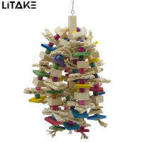 Parrot Colorful Tearing Toy Natural Corn Husk Wooden Block Cage Accessories For Middle Large Parrot