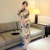 Women Elegant Slim Qipao Party Dress Chinese Style Retro Flower Cheongsam Oriental Sexy Lady Bodycon Dresses Vintage Vestidos