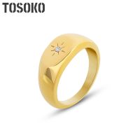 {BUSA Fashion Accessories} TOSOKO เครื่องประดับสแตนเลสเพทายฝังแหวนกว้างน้ำเย็นชุบทอง18 K ผู้หญิง39; S แหวน BSA246